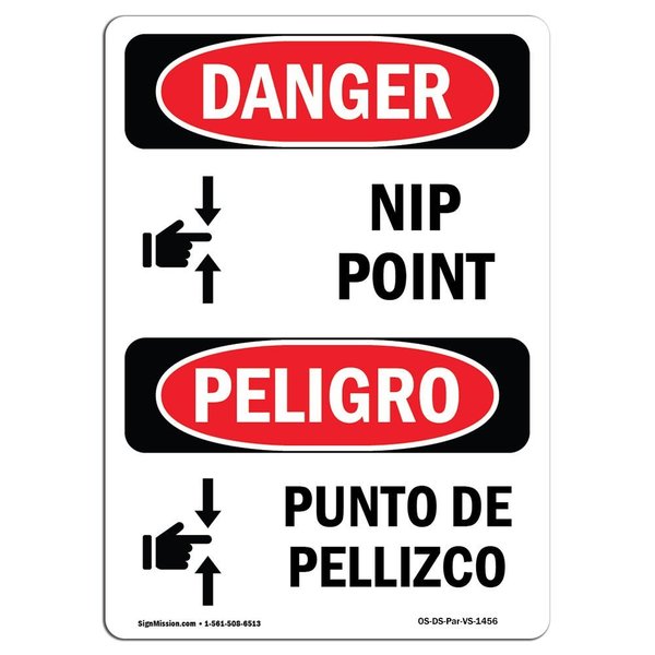 Signmission OSHA Danger Sign, Nip Point, 7in X 5in Decal, 5" W, 7" L, Bilingual Spanish, Nip Point OS-DS-D-57-VS-1456